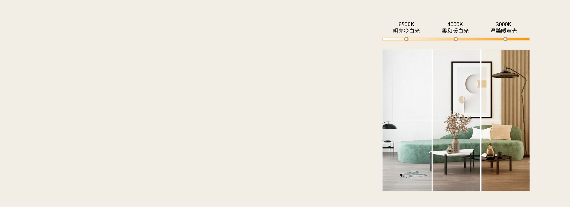 可三段調光，營造多種照明氛圍
 三色分段...