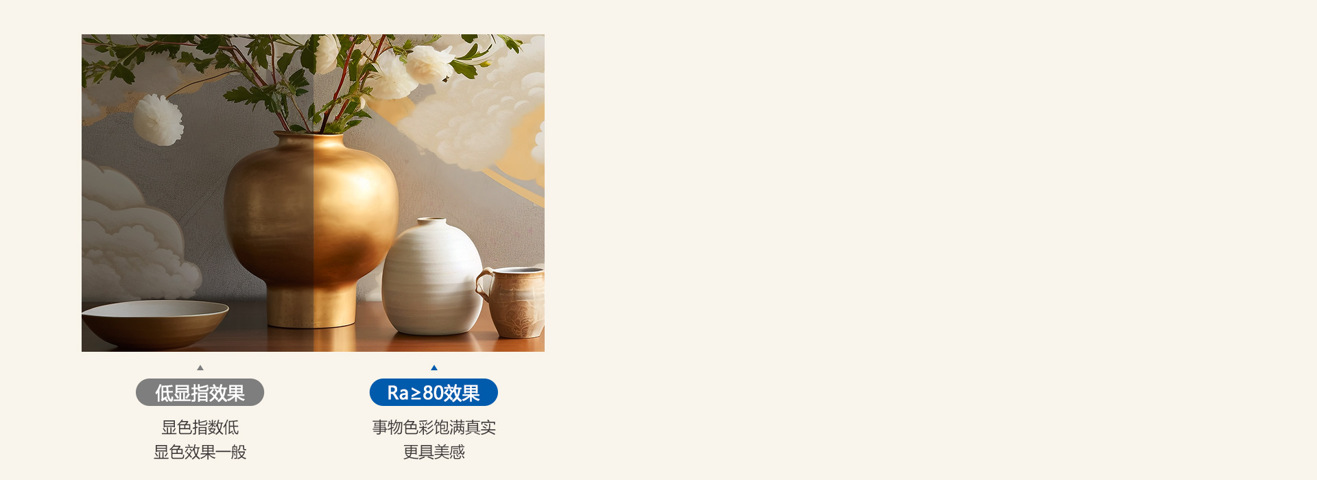 看見本真之美
 顯色指數(shù)Ra≥80，光線...